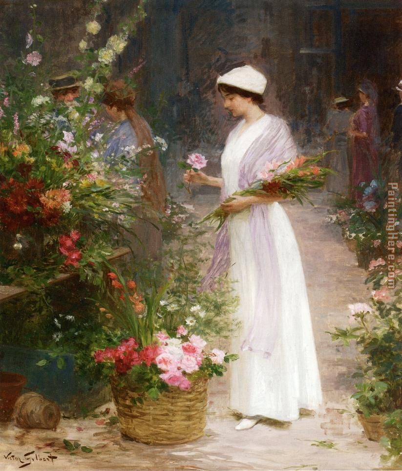 Picking Flowers painting - Victor Gabriel Gilbert Picking Flowers art painting